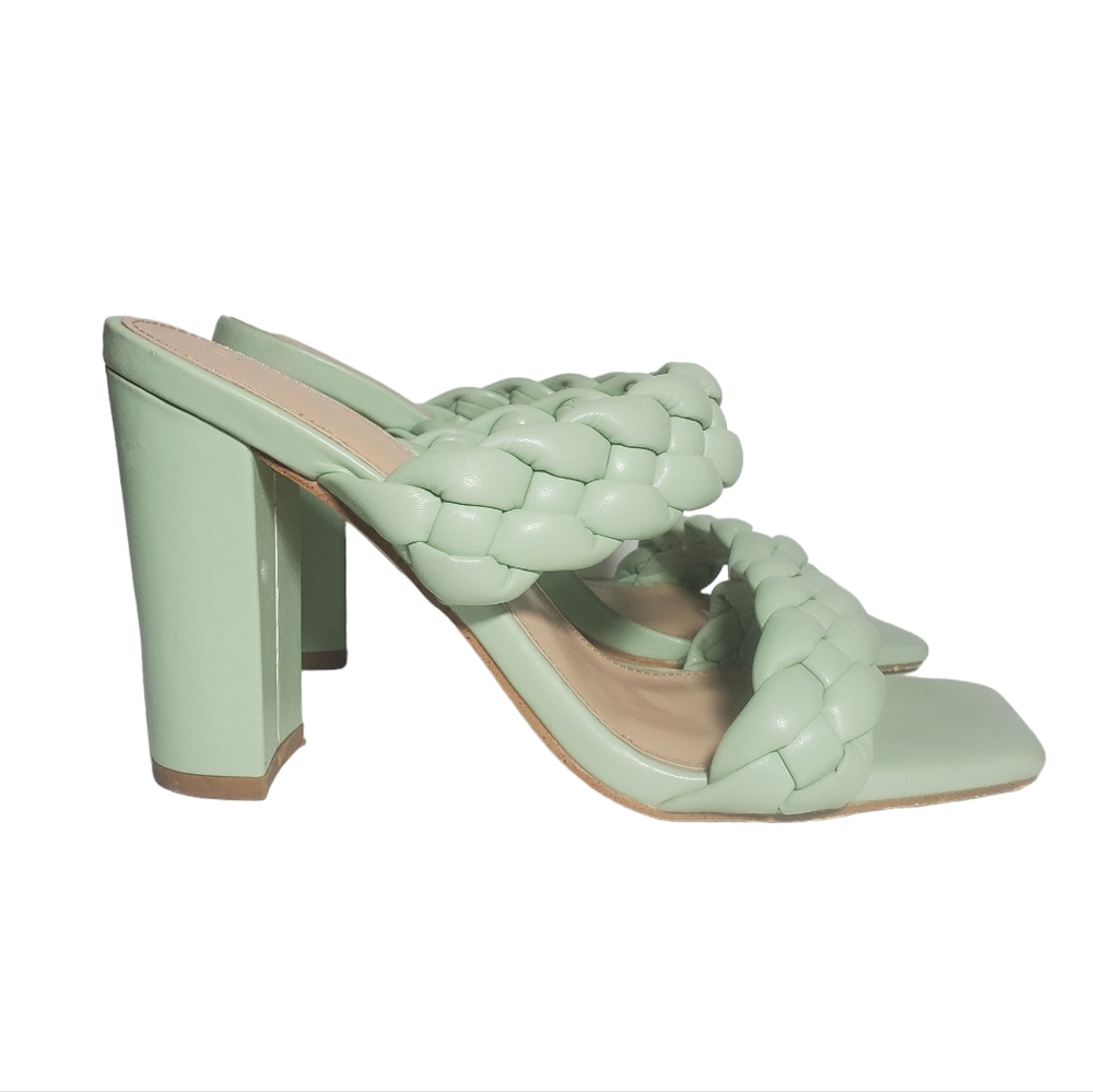 Braided Sandals Square Open Toe Backless Block Heel Strappy Casual - Picture 7 of 9